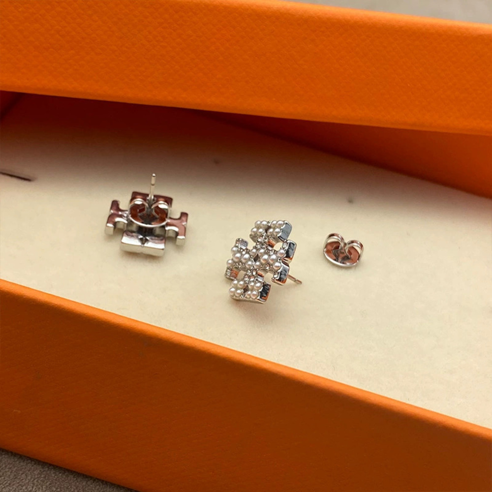 Tory Burch Gold Plated Double Micro Pave Cross Stud Earrings - Picture 4 of 7